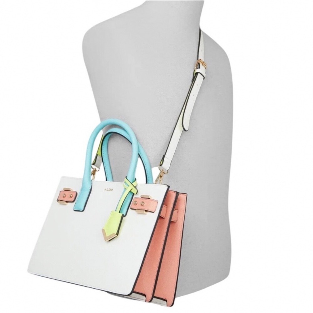 Aldo Arareri Colorblock Handbag White Coral Yellow Turquoise Gold Hardware NWT